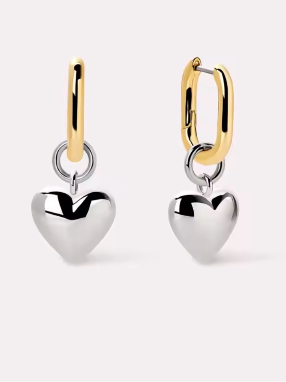 925 New Sterling Silver Gold Love Heart Long Drop Earring Clips Piercing